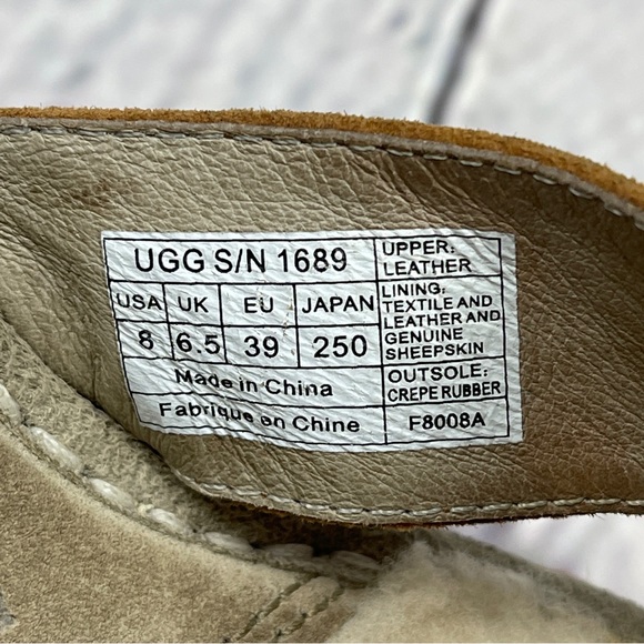 UGG Margot suede wedge sandals fur lined light brown slip on shoes, size 8 - Picture 3 of 13